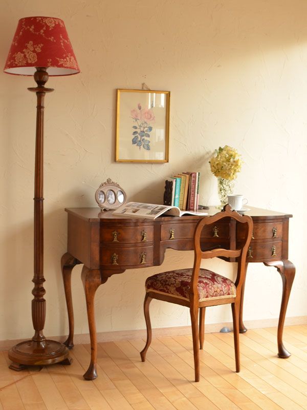 英国デザインのアンティークの間接照明、布シェードのフロアランプ(k