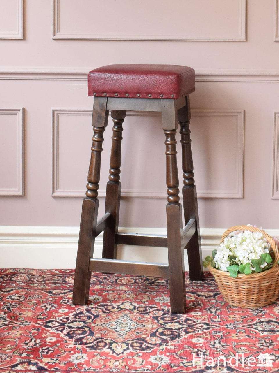 オールドキリムのおしゃれなベンチ、wolf's mouthモチーフの一点ものの