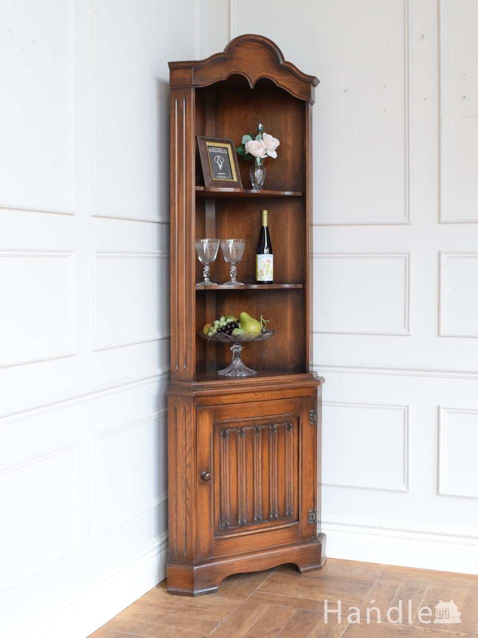 英国アンティークJC製コーナーキャビネット/ディスプレイ棚/食器棚(91