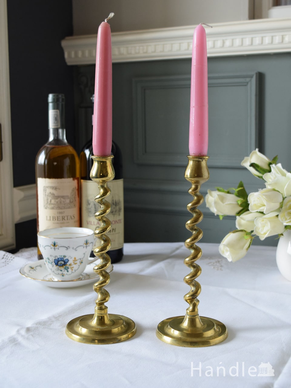 八6564] 真鍮製 大理石 燭台 キャンドルスタンド 八6564] 真鍮製