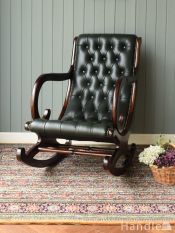 英国アンティーク調のおしゃれな椅子、オーク材のクッション付スツール