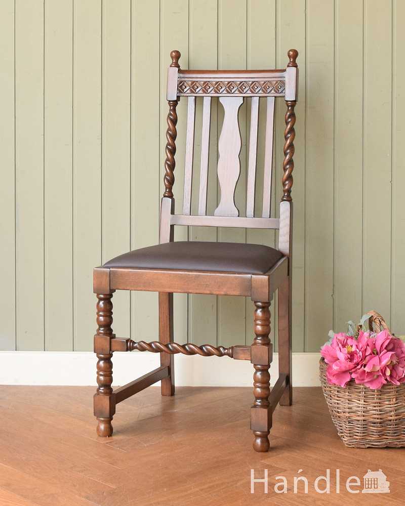 英国アンティーク木製キッチンチェア/ダイニングイス椅子/飾り棚(92-63