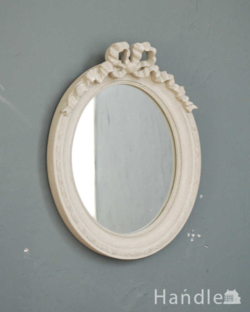 リボンが可愛いフランスのアンティーク風のオーバルミラー（ラフィネ