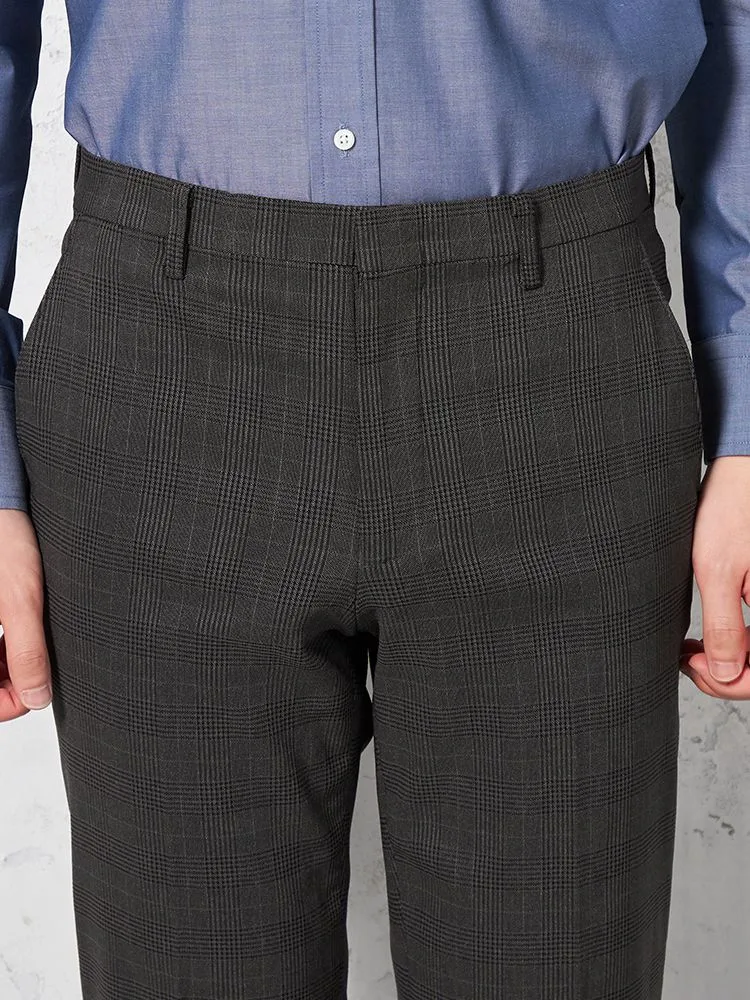 ウォッシャブル】パンツ ノータック 裏起毛 スラックス グレンチェック