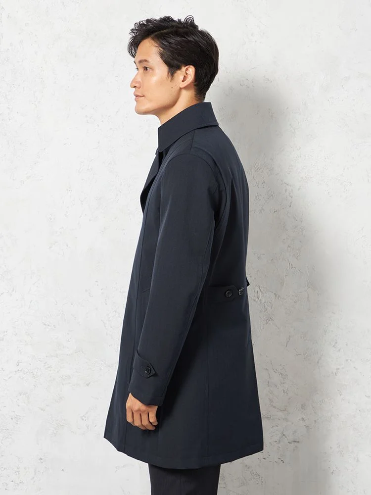 ネイビー 【撥水&防風】シングルセミトレンチAラインコート ライナー付