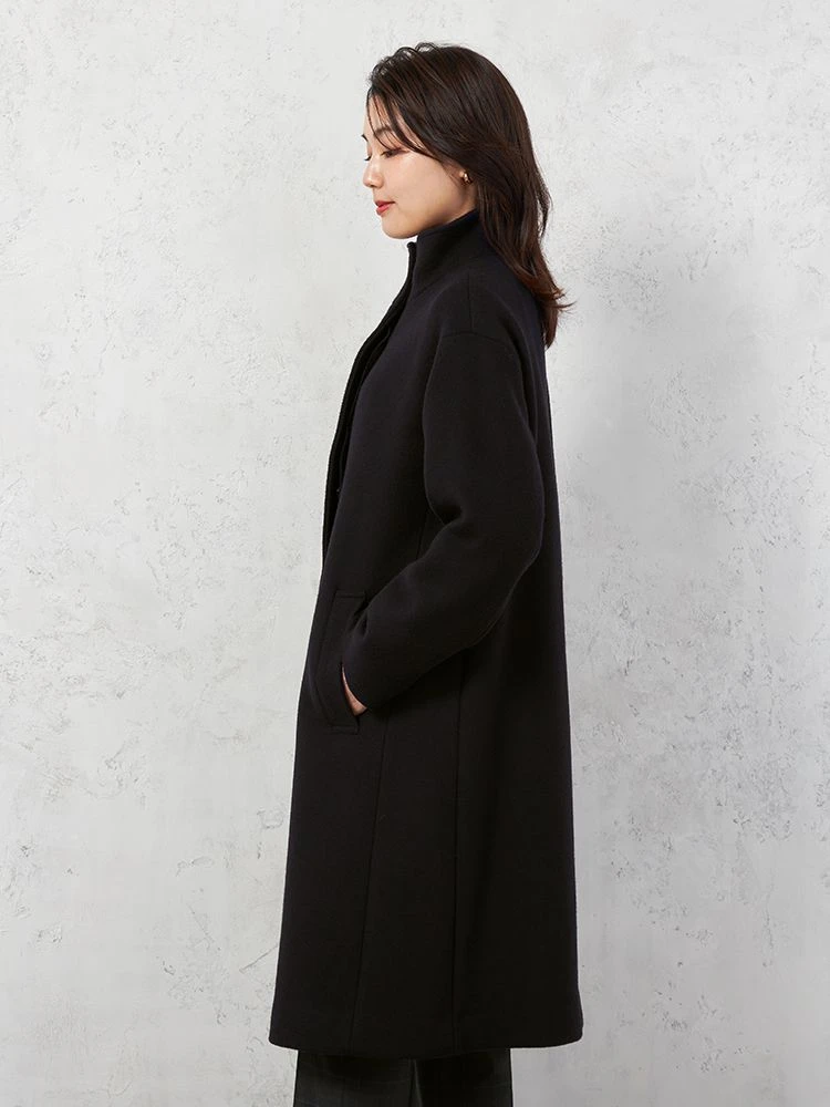 D．ブラウン 【MANTECO】スタンドカラーコート ウール混 インポート