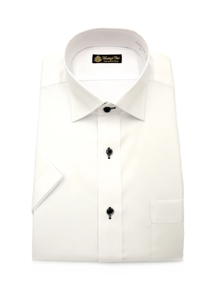 形態安定】半袖 ワイシャツ ボタンダウン 白ドビー 織柄無地 ハン