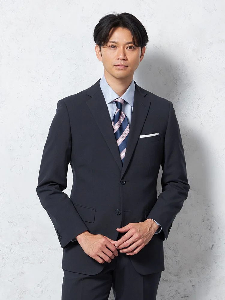 スーツ 2つボタン【WEB限定】4WAYストレッチ ストライプ ネイビー 通年