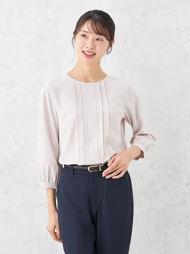 オフホワイト 【SOFFICE】 ピンタックブラウス ニット カットソー 通年