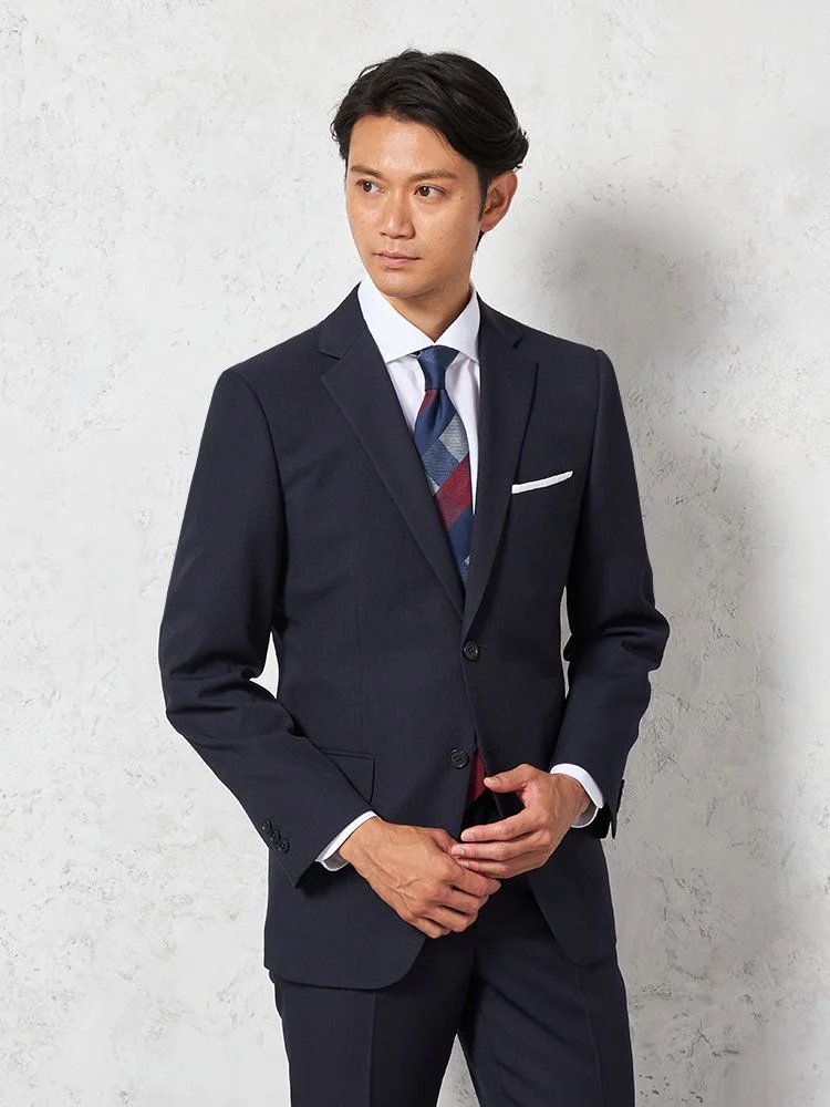スーツ 2つボタン【WEB限定】4WAYストレッチ ストライプ ネイビー 通年