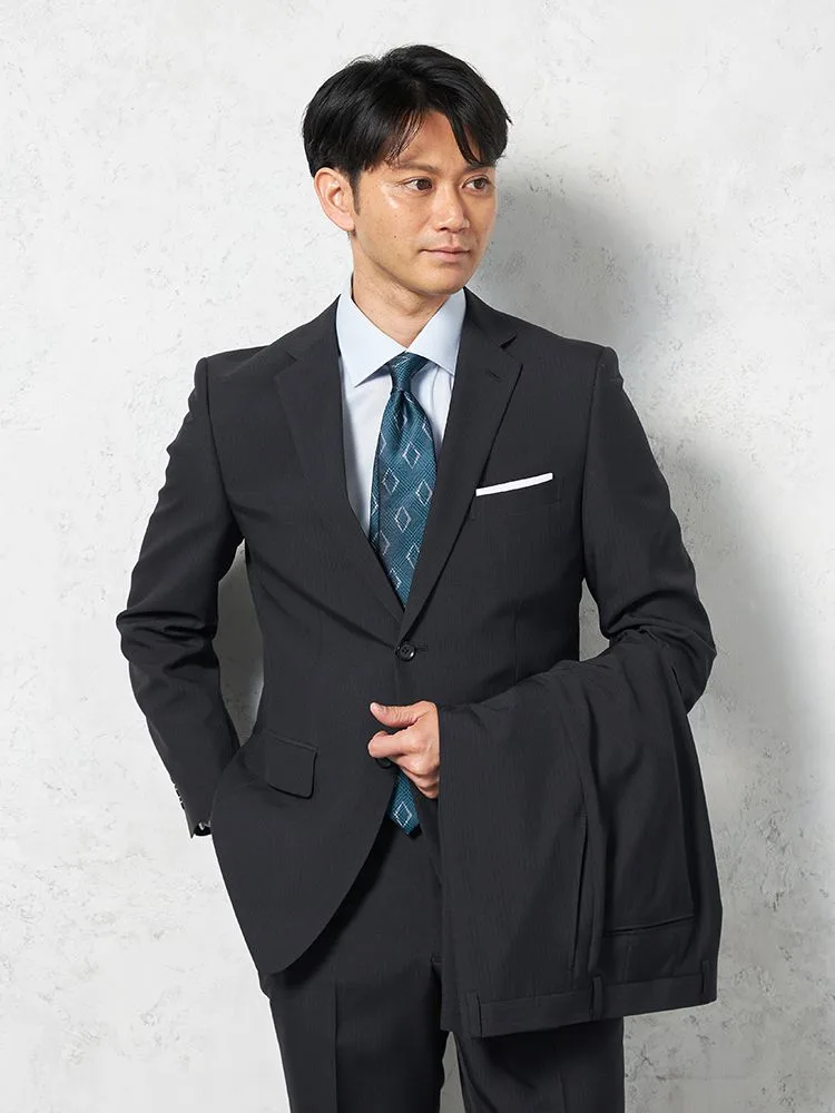 ブラック 【上下ウォッシャブル】スーツ 2つボタン ツーパンツ