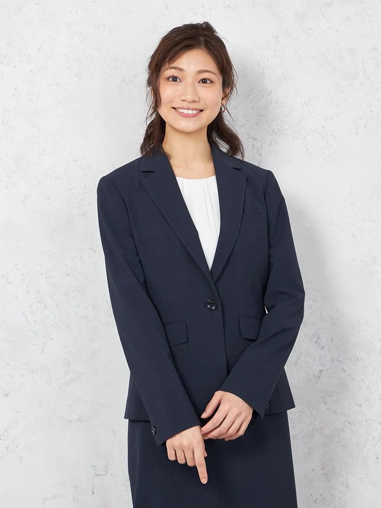 UVカット＆ウォッシャブル】ネイビーチェック ジャケット1つボタン