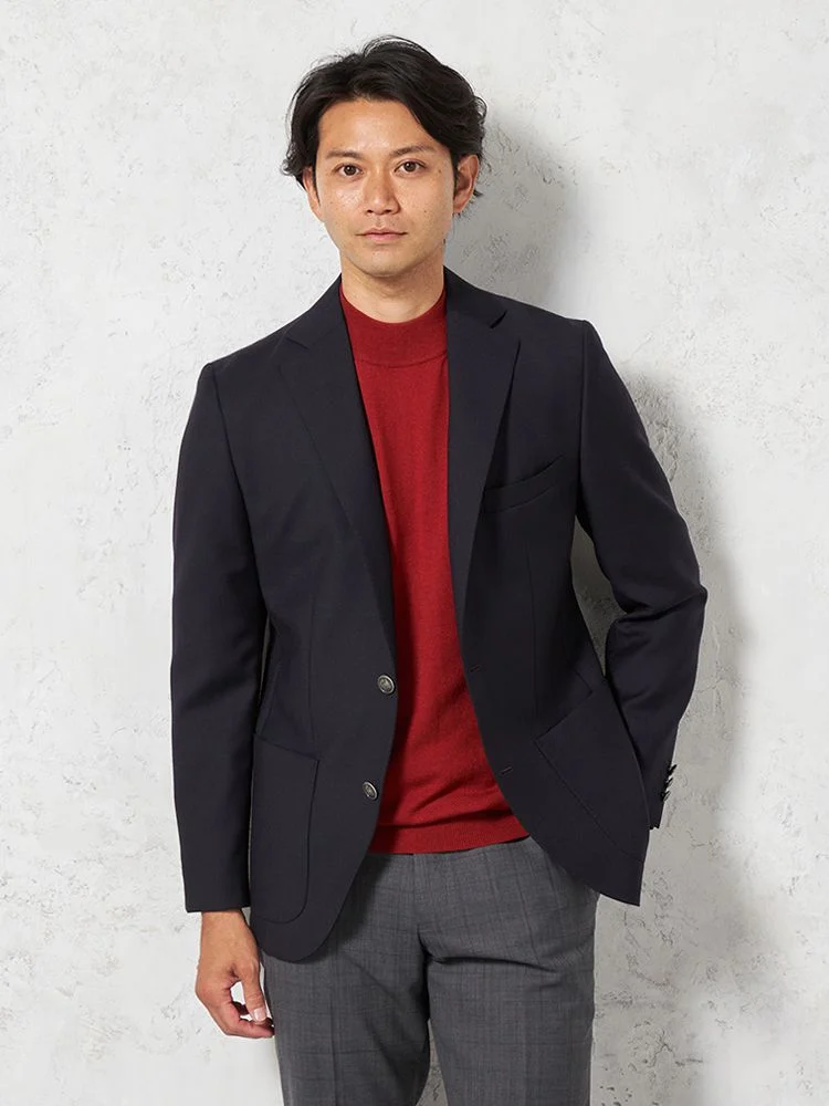 ウール100％】シングル 紺ブレザー 2つボタン ジャケット 【イタリア