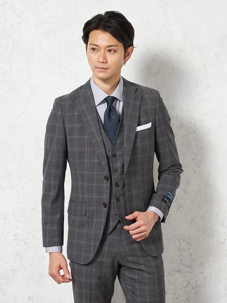 C．グレー 【パンツウォッシャブル】スリーピーススーツ 2つボタン