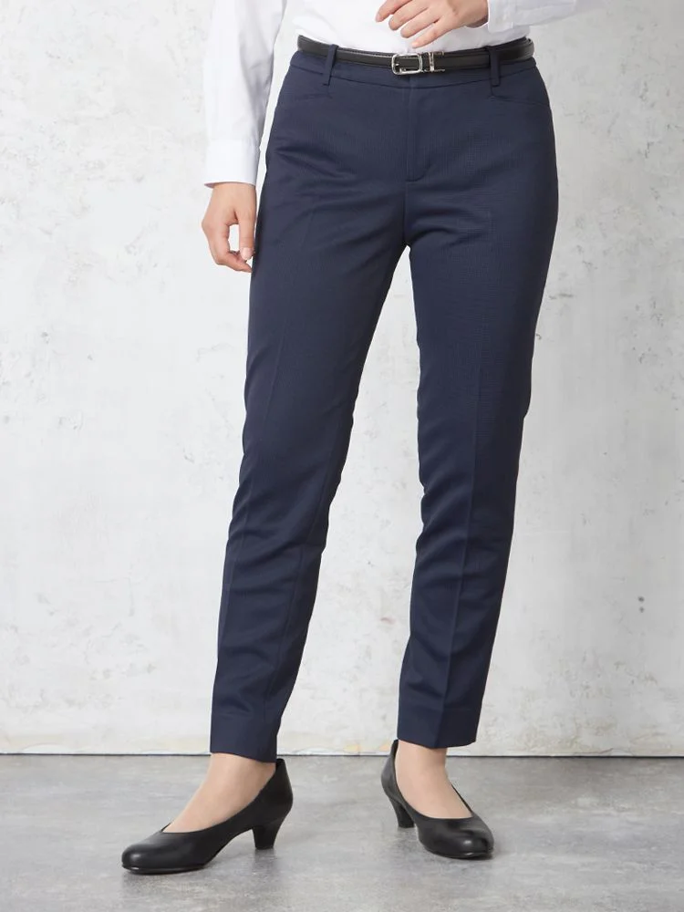 ウォッシャブル】パンツ ストレート ニット ストレッチ ネイビー千鳥