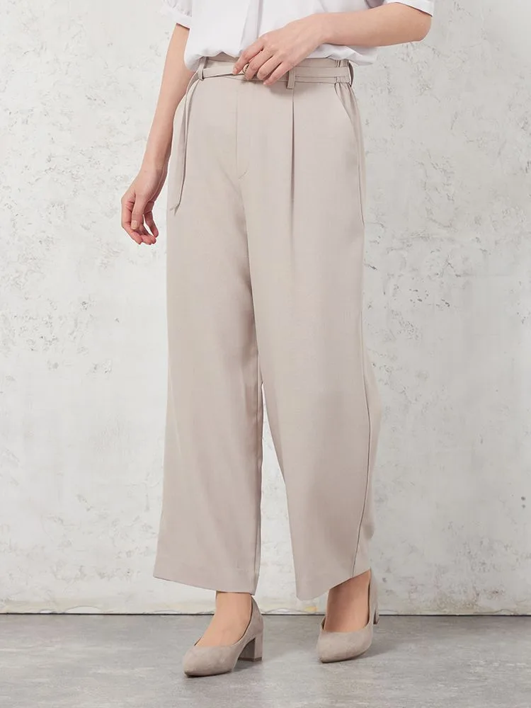 L．グレー 【高通気】WALK PLUS ワイドパンツ リネンライク ベルト