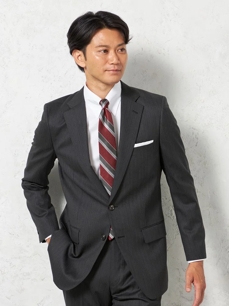 ウール100%】スーツ 2つボタン 尾州SUPER110s素材 シャドウストライプ
