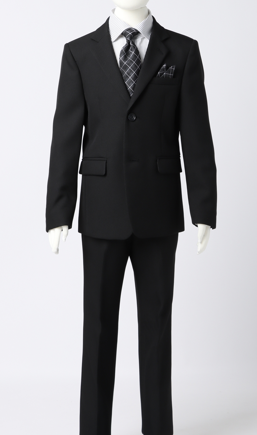 キッズスーツ】黒 ストライプ柄 ストライプシャツ×ネクタイセット(140