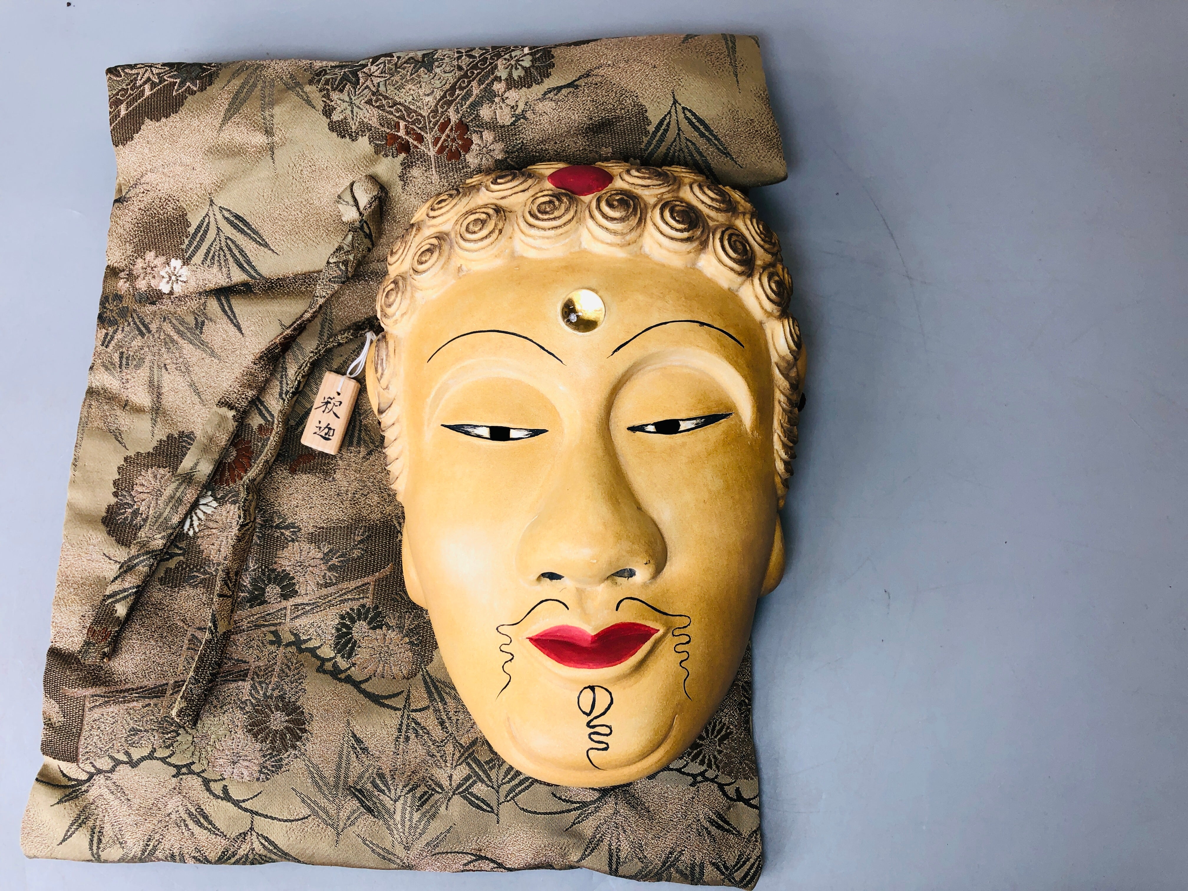 Y5977 NOH MASK wood carving signed Buddha Japan antique omen men