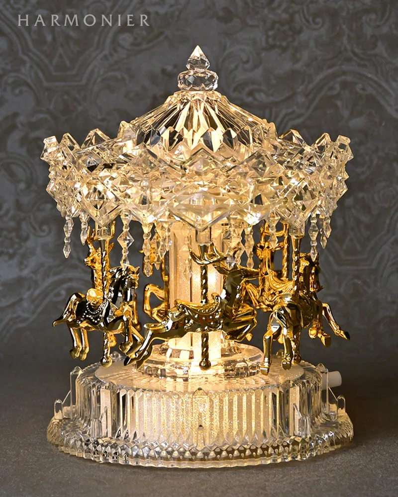 さくら【中古HARMONIERハルモニアアクリルLEDカルーセルオルゴール