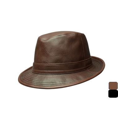 送料無料】熟練された職人による手作り レザーメンズハット(ブラウン