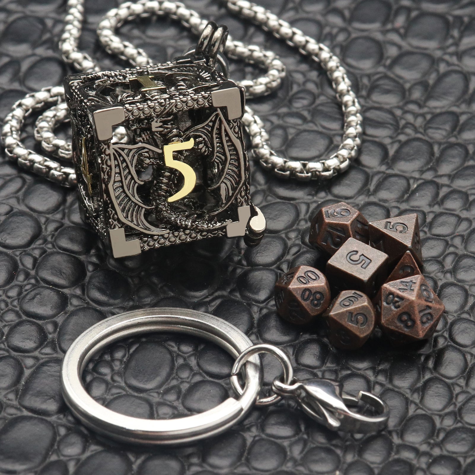 Haxtec Mini Metal Dice Set D6 Necklace Dice Small Metal DND Dice