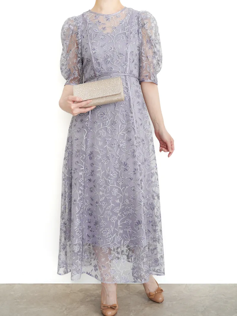 LILY BROWN（リリーブラウン）チュール刺繍ドレス（ラベンダー/1