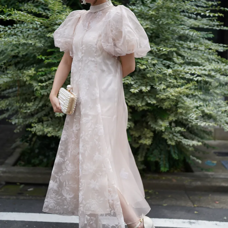 Acka.（エーシーケーエー）puffy sheer flower dress（ベージュ/2