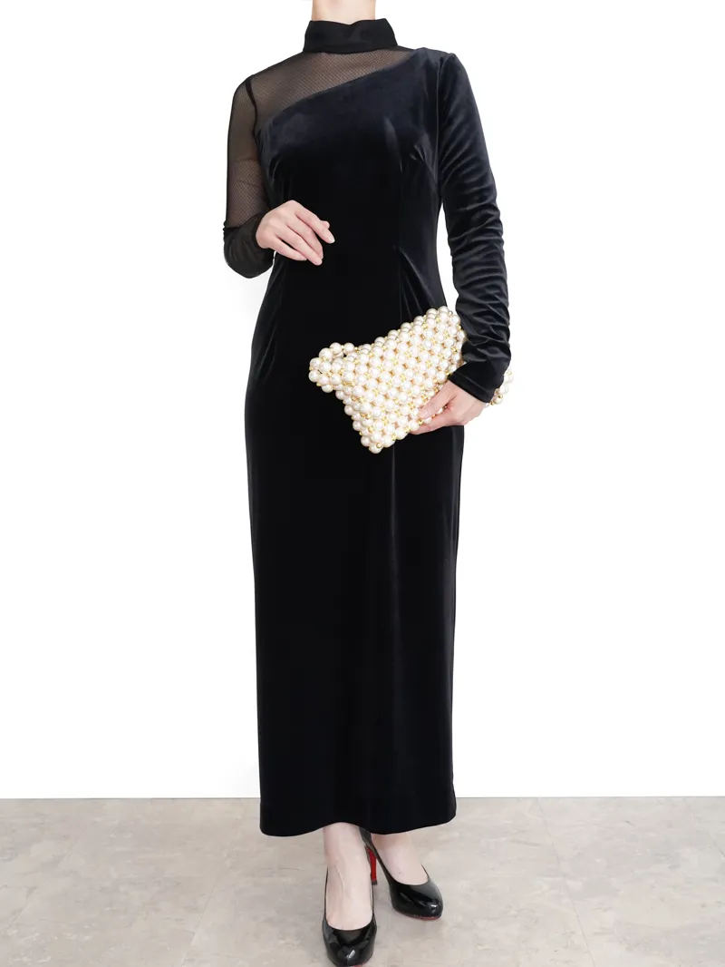 ánuans（アニュアンス）シアーコンビタイトワンピース（ブラック/M