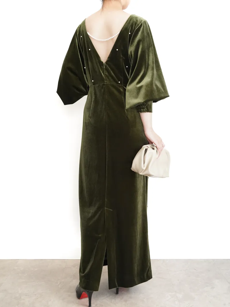 Ameri VINTAGE（アメリ ヴィンテージ）BACK OPEN PEARL VELOUR DRESS