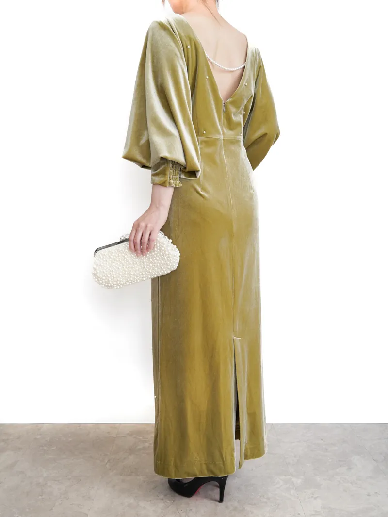 Ameri VINTAGE（アメリ ヴィンテージ）BACK OPEN PEARL VELOUR DRESS
