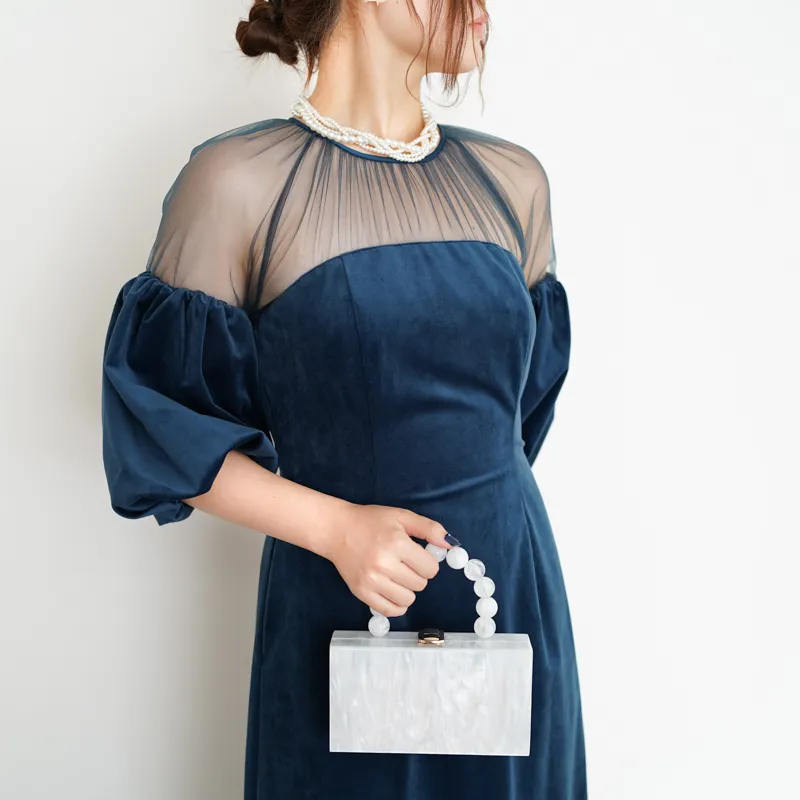 Ameri VINTAGE（アメリ ヴィンテージ）SOUFFLE SLEEVE VELOUR DRESS