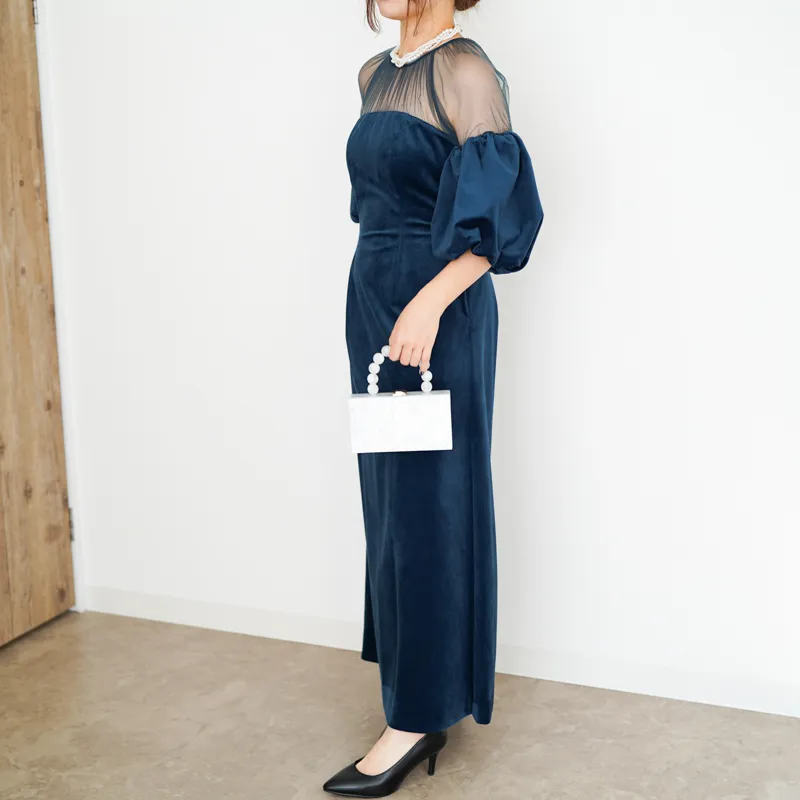 Ameri VINTAGE（アメリ ヴィンテージ）SOUFFLE SLEEVE VELOUR DRESS