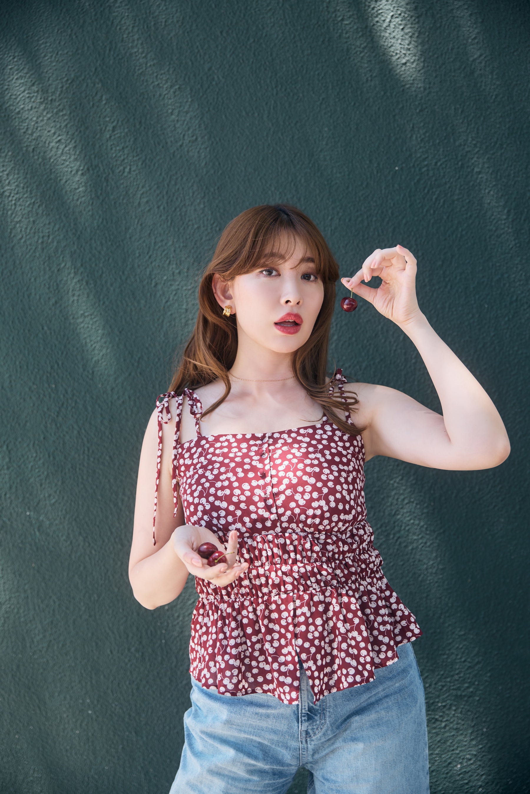 herlipto Cherry Pattern Strap Tops Sサイズ