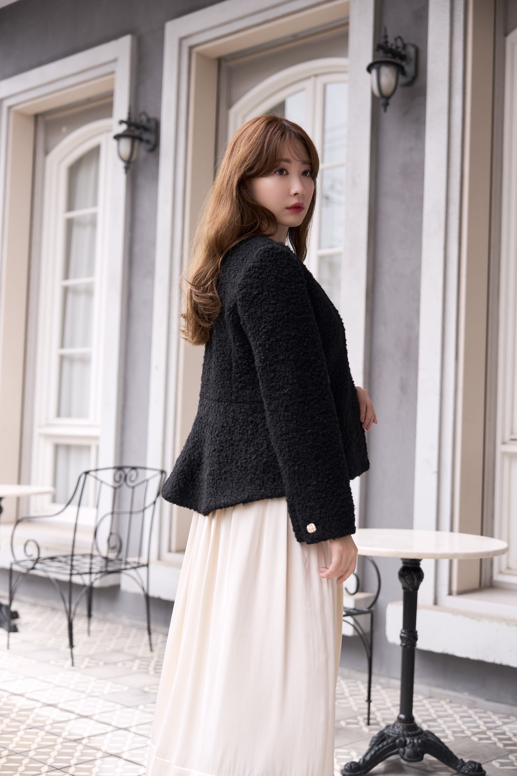 Elise Boucle Peplum Coat