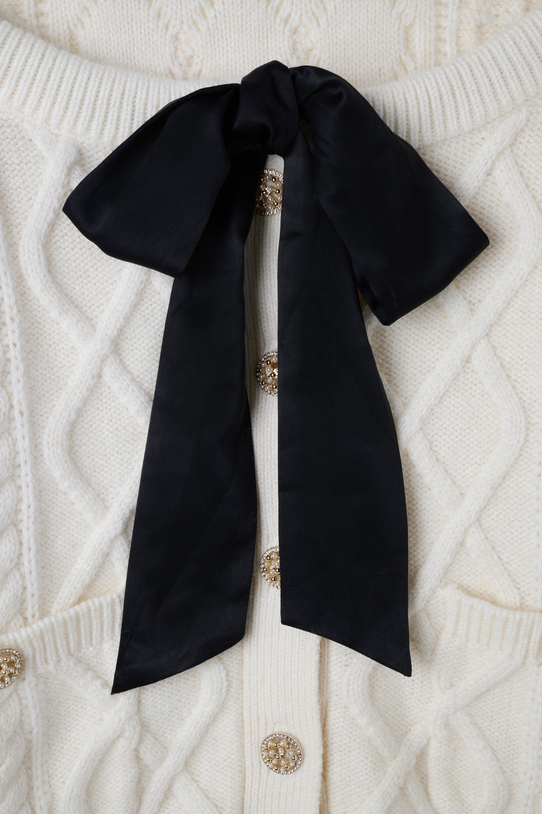 Aerienne Cable-Knit Ribbon Cardigan