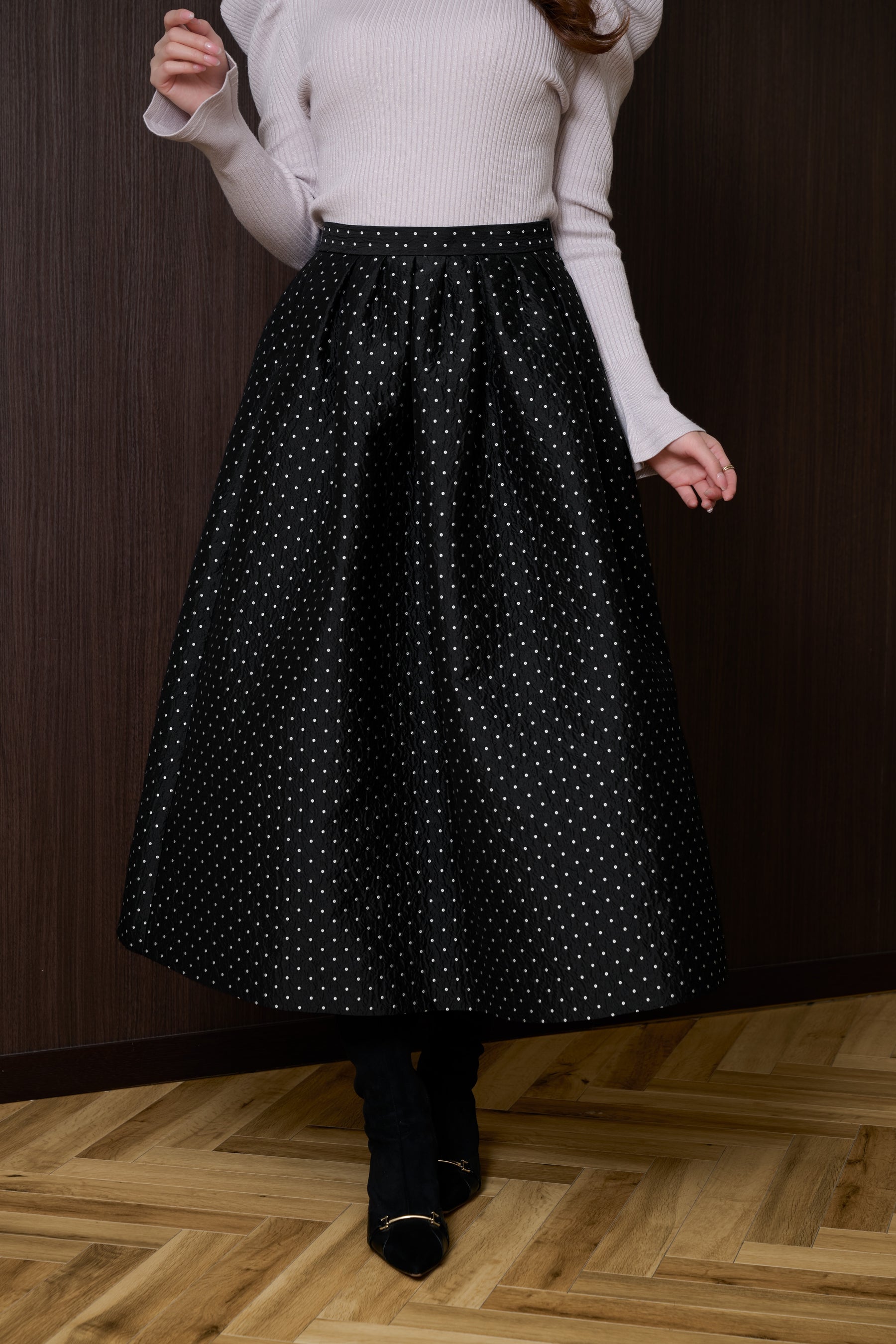 Dot Jacquard Flared Skirt