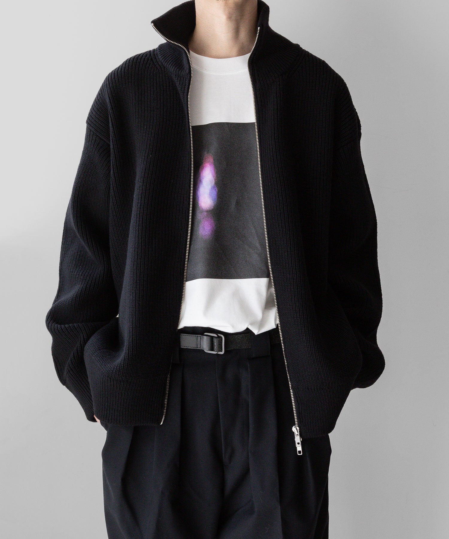 stein / シュタイン】OVERSIZED DRIVERS KNIT ZIP JACKET - BLACK