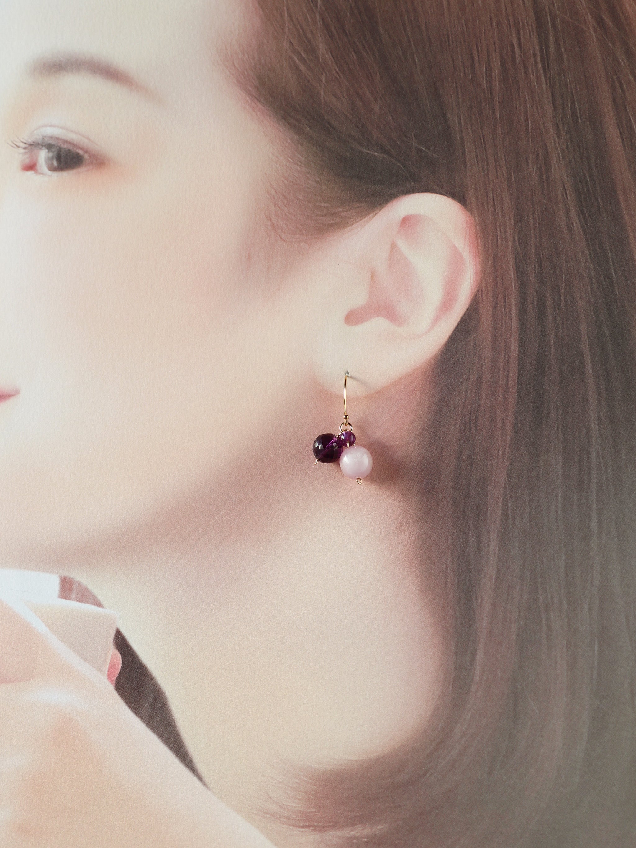 ◇ItoMe Stone◇ピアス＊クンツァイト,アメジストのピアスPN:IPS-254