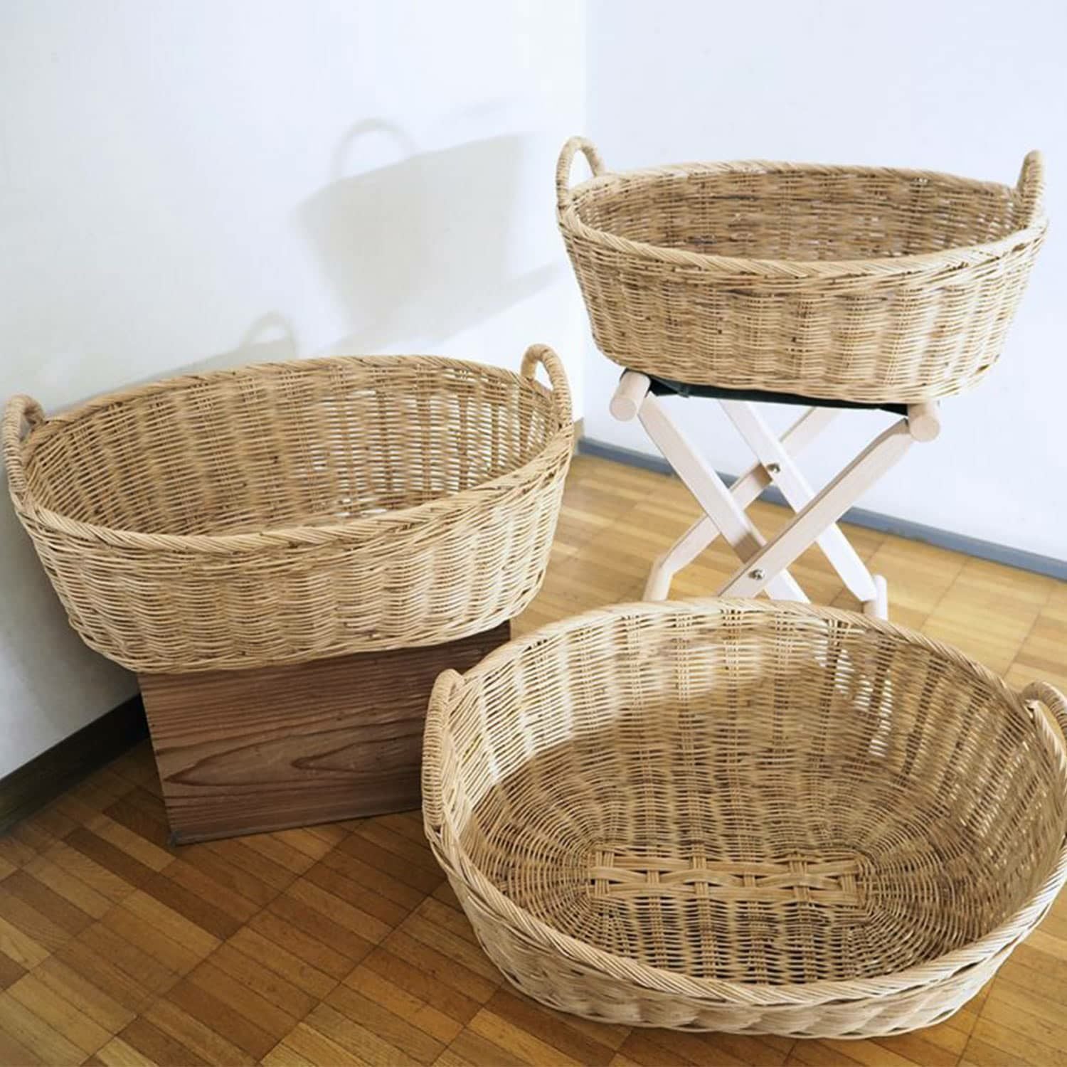 松野屋 | ラタン取手付楕円バスケットロータイプ M | HIGHTIDE