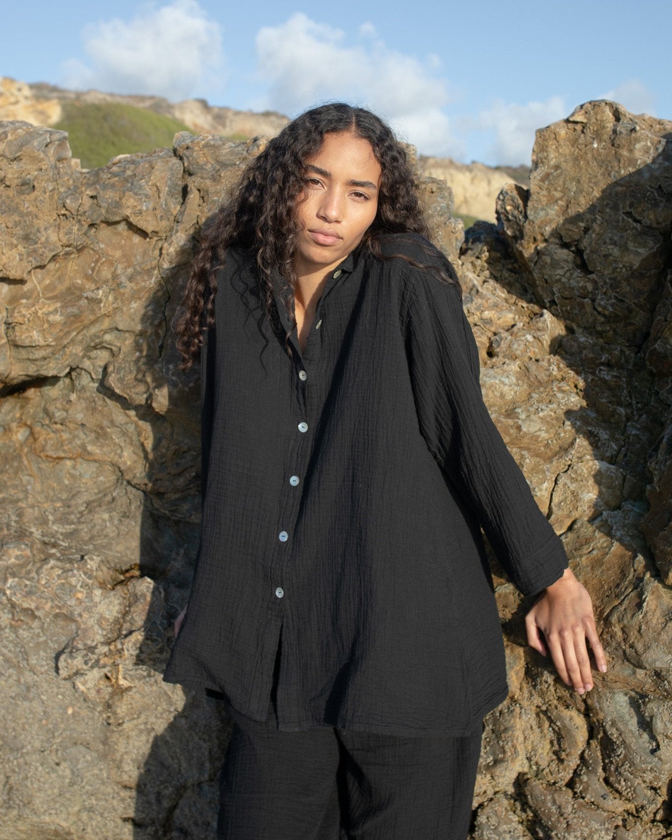 Natalia Tunic - Handmade 100% Cotton Collared Button-Down