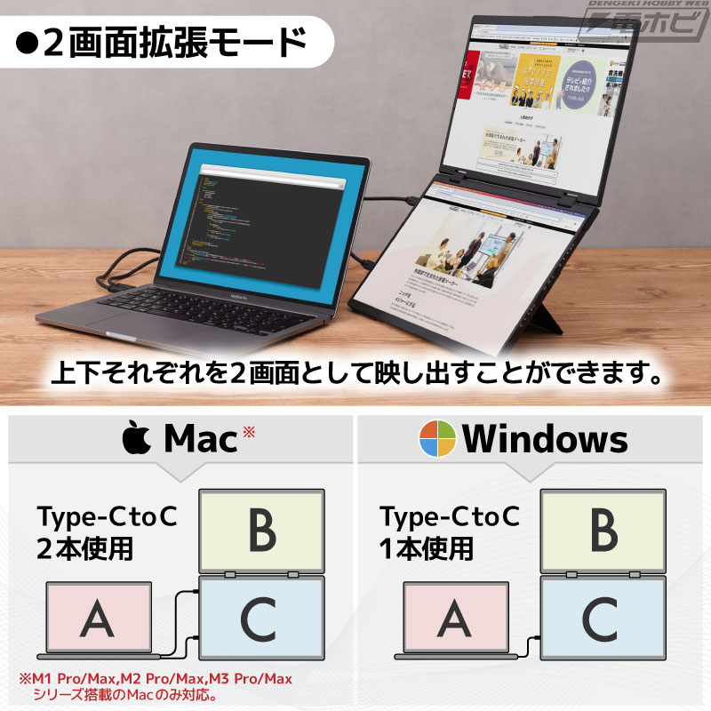 モニター2つを1台にした「Mac/Windows両対応 上下2画面拡張ポータブル