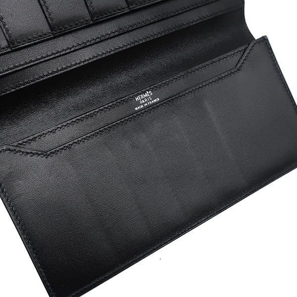 エルメス HERMES オオサカ ブラック ボックスカーフ 長財布 黒 二