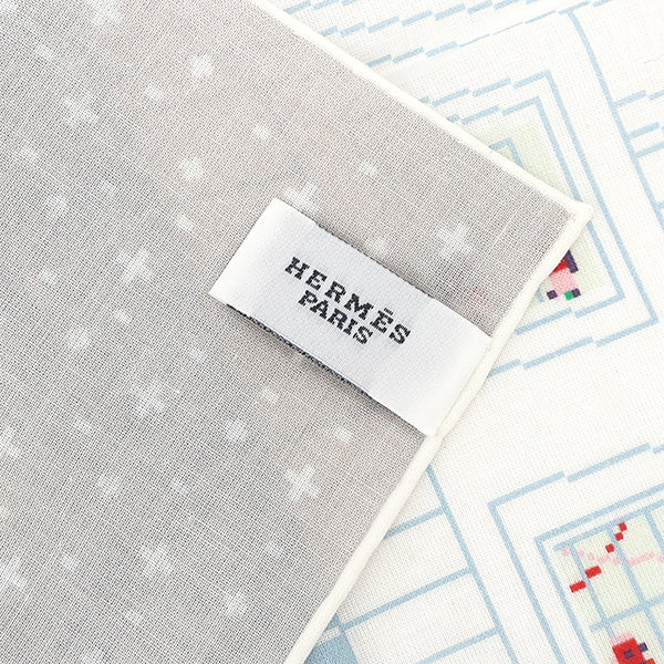 エルメス HERMES ハンカチ ハンカチーフ ブルー×マルチカラー コットン