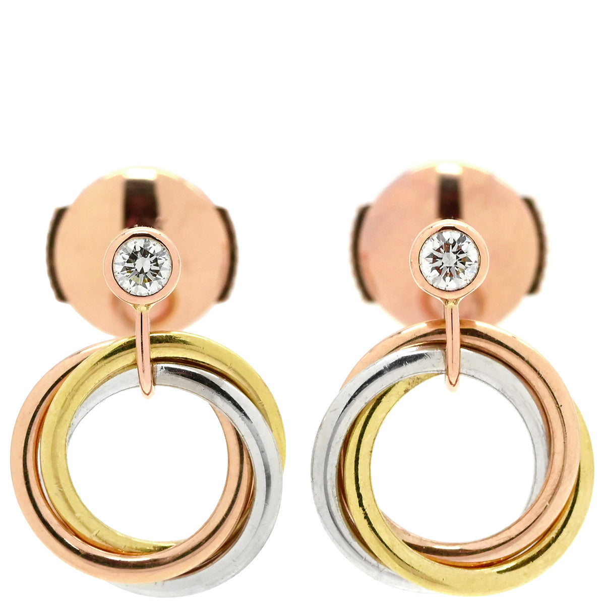 カルティエ Cartier トリニティ ダイヤ スリーカラー ピアス 1Pダイヤ