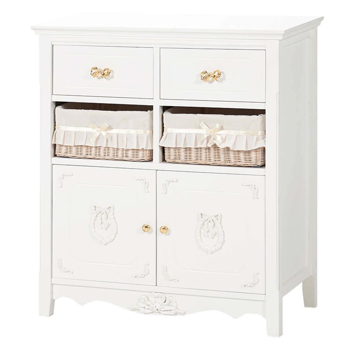キャビネット バスケット付 姫系 白家具 リボン引手 幅78cm – ハウジー