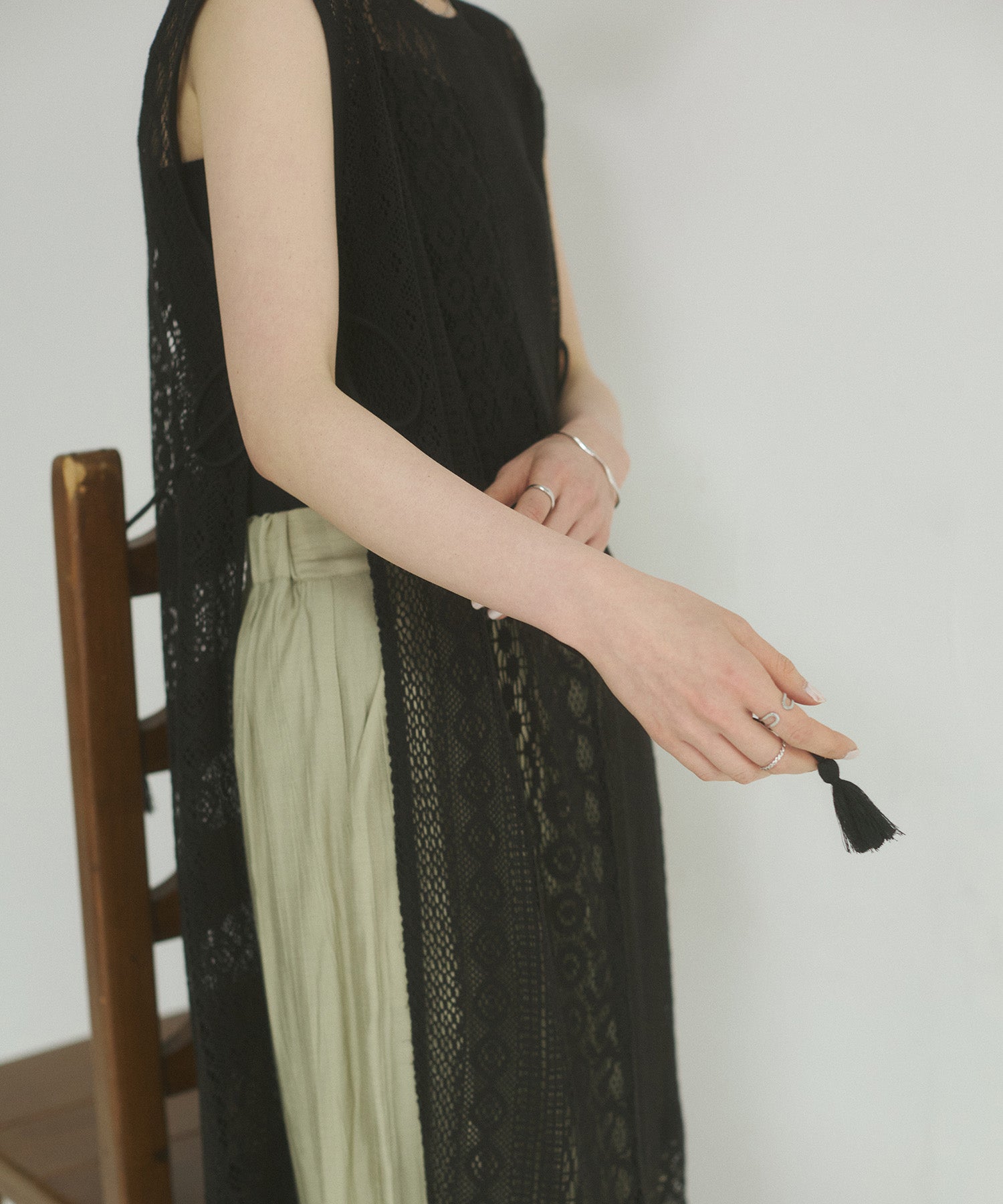 レースレイヤード ノースリーブ ワンピース