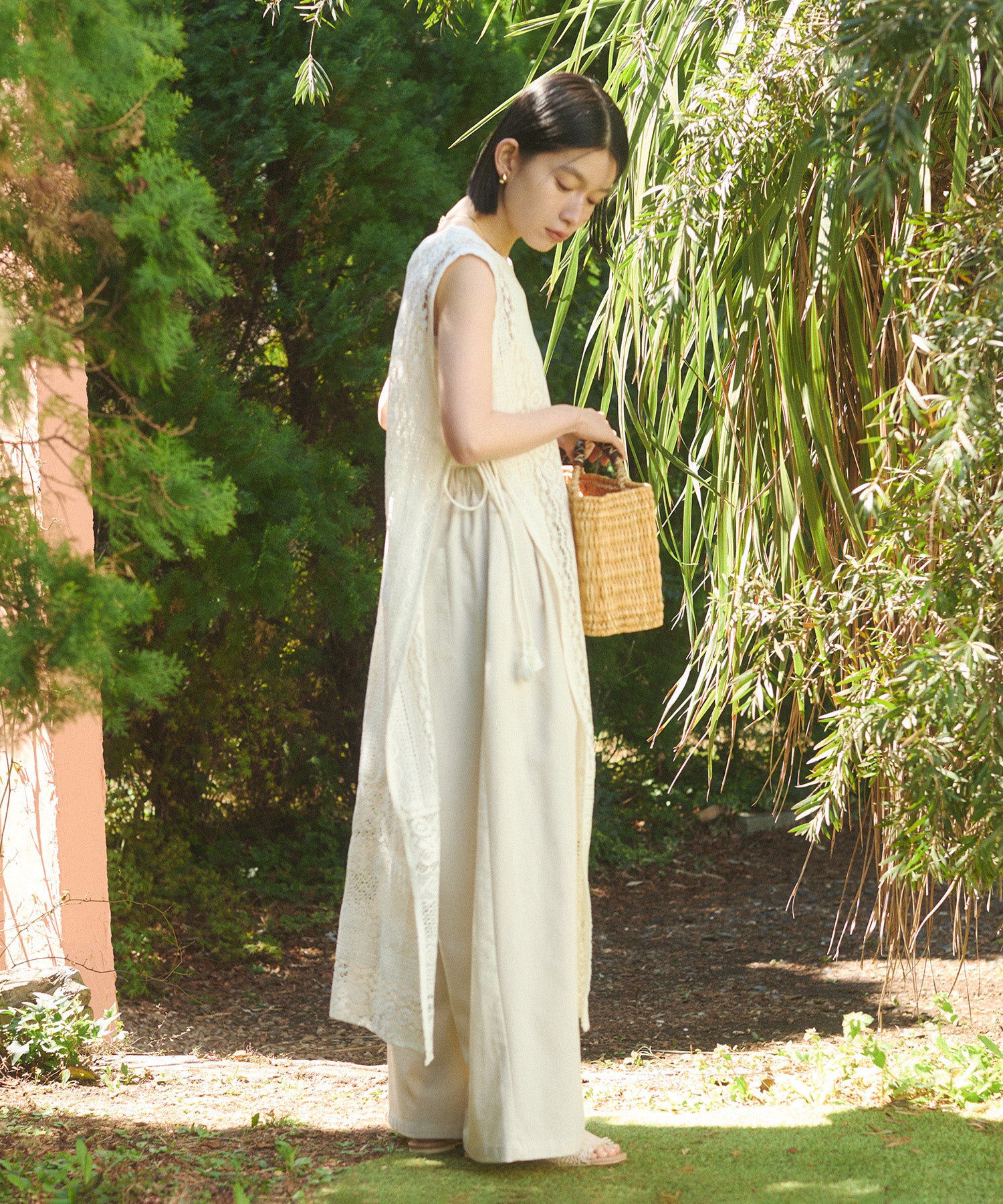 niana】ベージュ×ミント スリットドレス ノースリーブワンピース niana