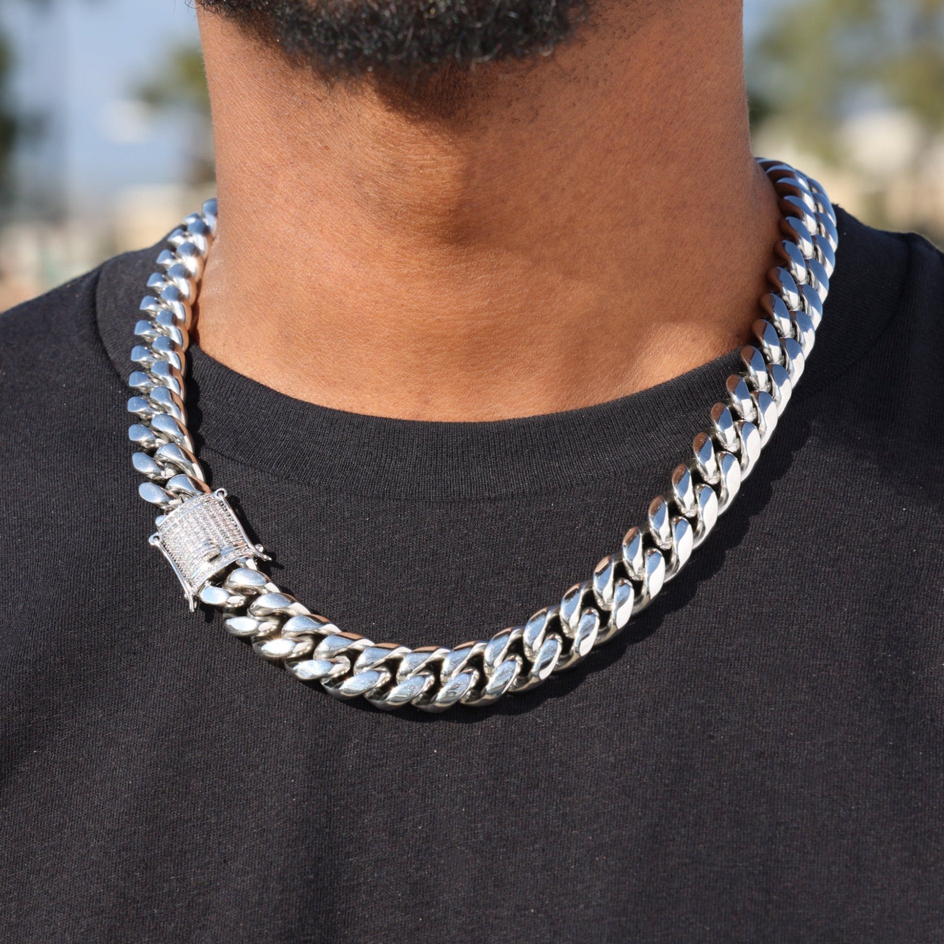 14mm Miami Cuban with the Iced Out Clasp Chain - Premium 316L