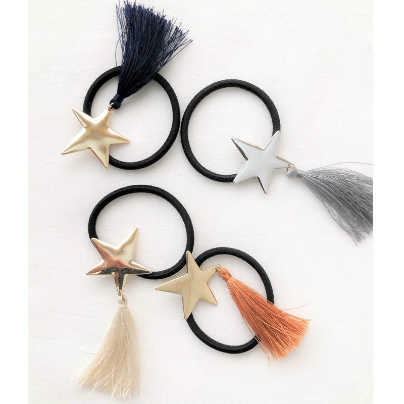 タッセルメタルプレート ヘアゴム サークル型 トライアングル 星